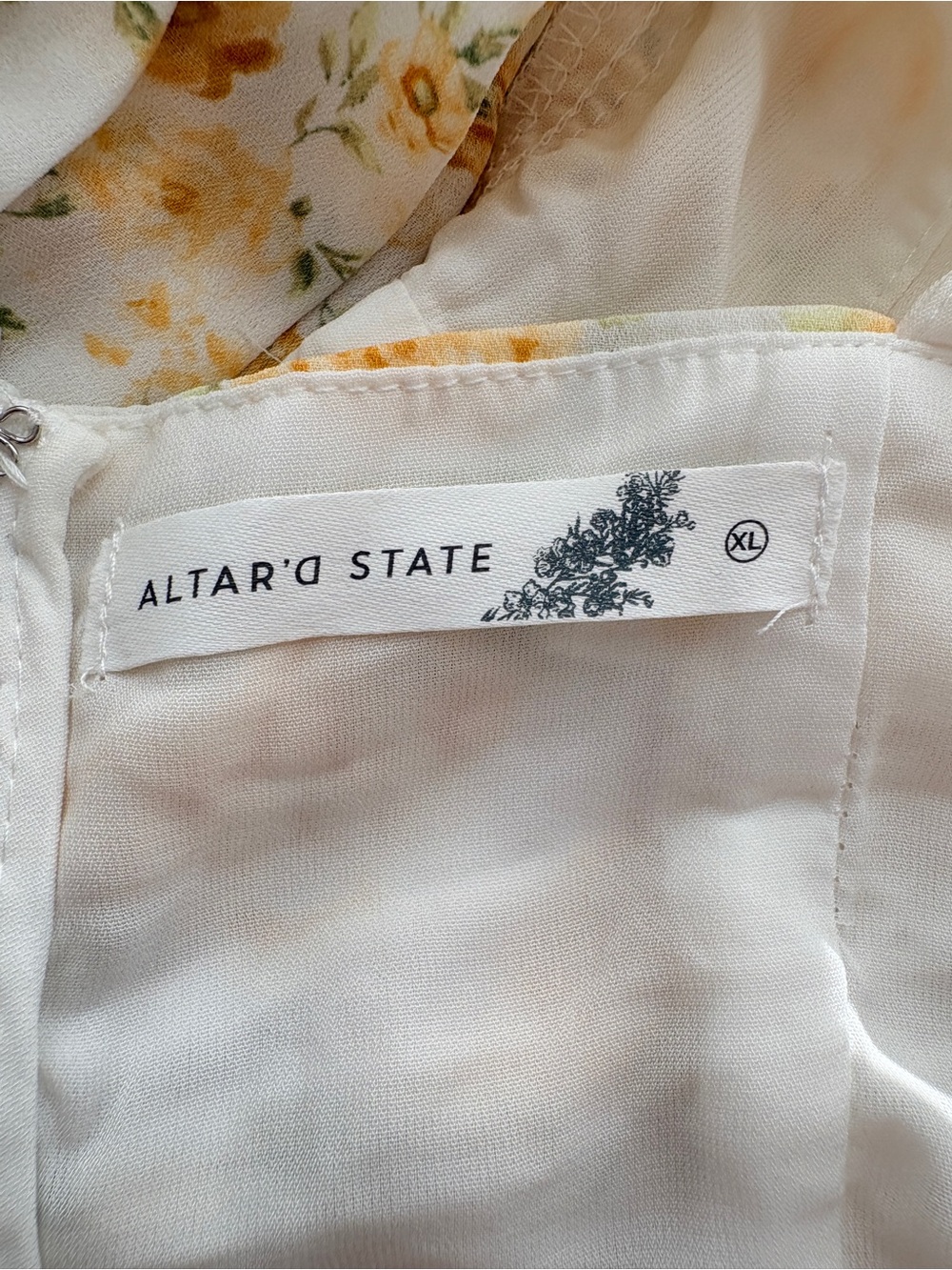 Altar'd State XL White and Yellow Floral Lace-Tier Dress mini ruffles - Picture 9 of 9